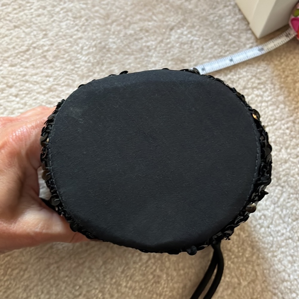 Black Sequined Round Drawstring Wristlet Bag - image 5